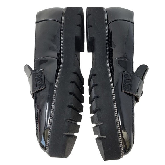 Franco Sarto Brody Loafers Womens 9 Black Faux Patent Leather Chunky Academia - Picture 9 of 12